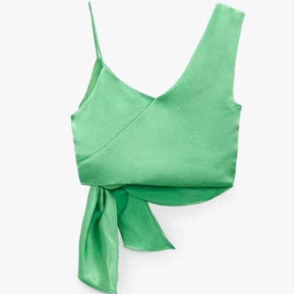 Zara Satin Asymmetric Top Intense Green NWT Size XS - Picture 5 of 5
